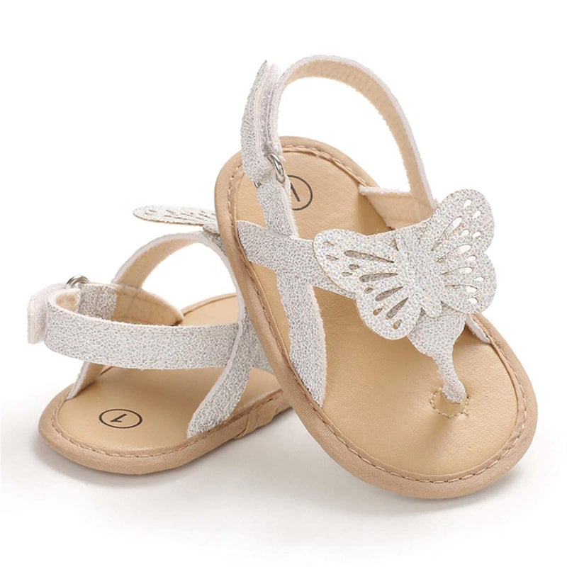 COSANKIM Infant Baby Girls Summer Sandals with Flower Soft Sole Newborn Toddler First Walker Crib Dress Shoesï¼ˆ6-12 months infant, 11 Silverï¼‰ - Image 4